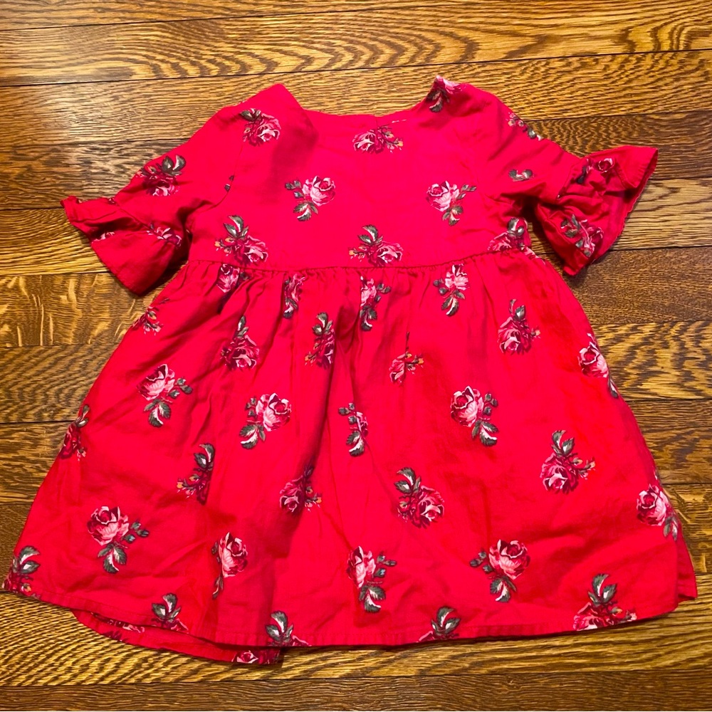 Baby GAP Red Floral Lined Cotton Dress w Ruffle Sleeves Size 18-24 Months